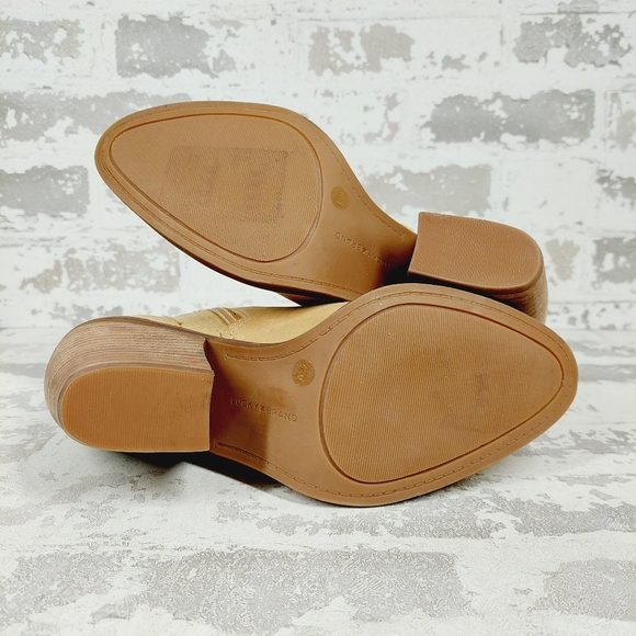 NEW Lucky Brand Loxona Tan Leather Block Heel Ankle Boots A978 - Picture 8 of 12